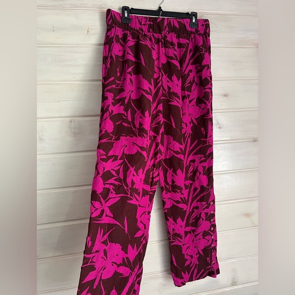 Soft Surroundings Pink and Brown Floral Fabric Pants Pockets Lightweight SZ Med - Picture 1 of 9
